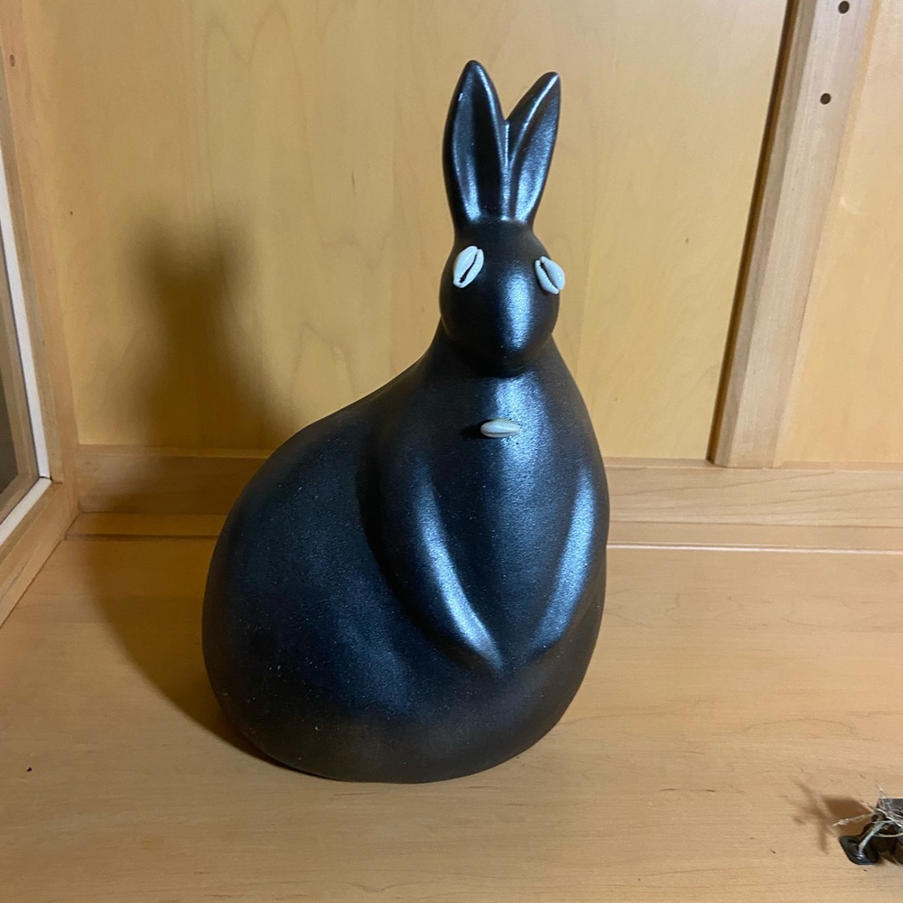 Black Ceramic Rabbit Sculpture